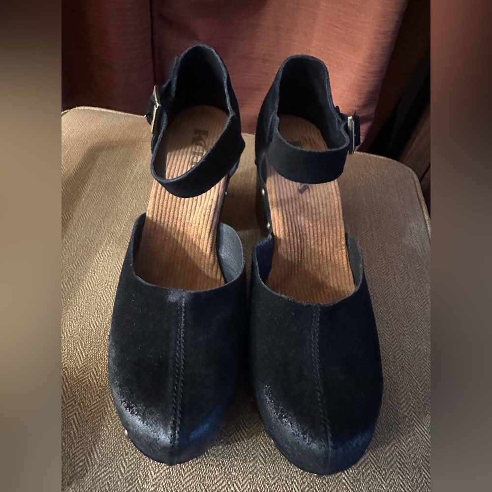 Kork-Ease Black Suede Mary Jane Clog Heels